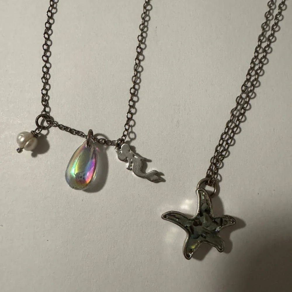 Silver Mermaid and Starfish Necklace Set